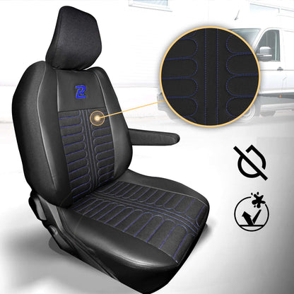 Pokrowce na fotele TORNADO Renault Master 4, Nissan Interstar 3 (Oparcie dzielone, siedzisko dzielone) CZARNO - NIEBIESKI 