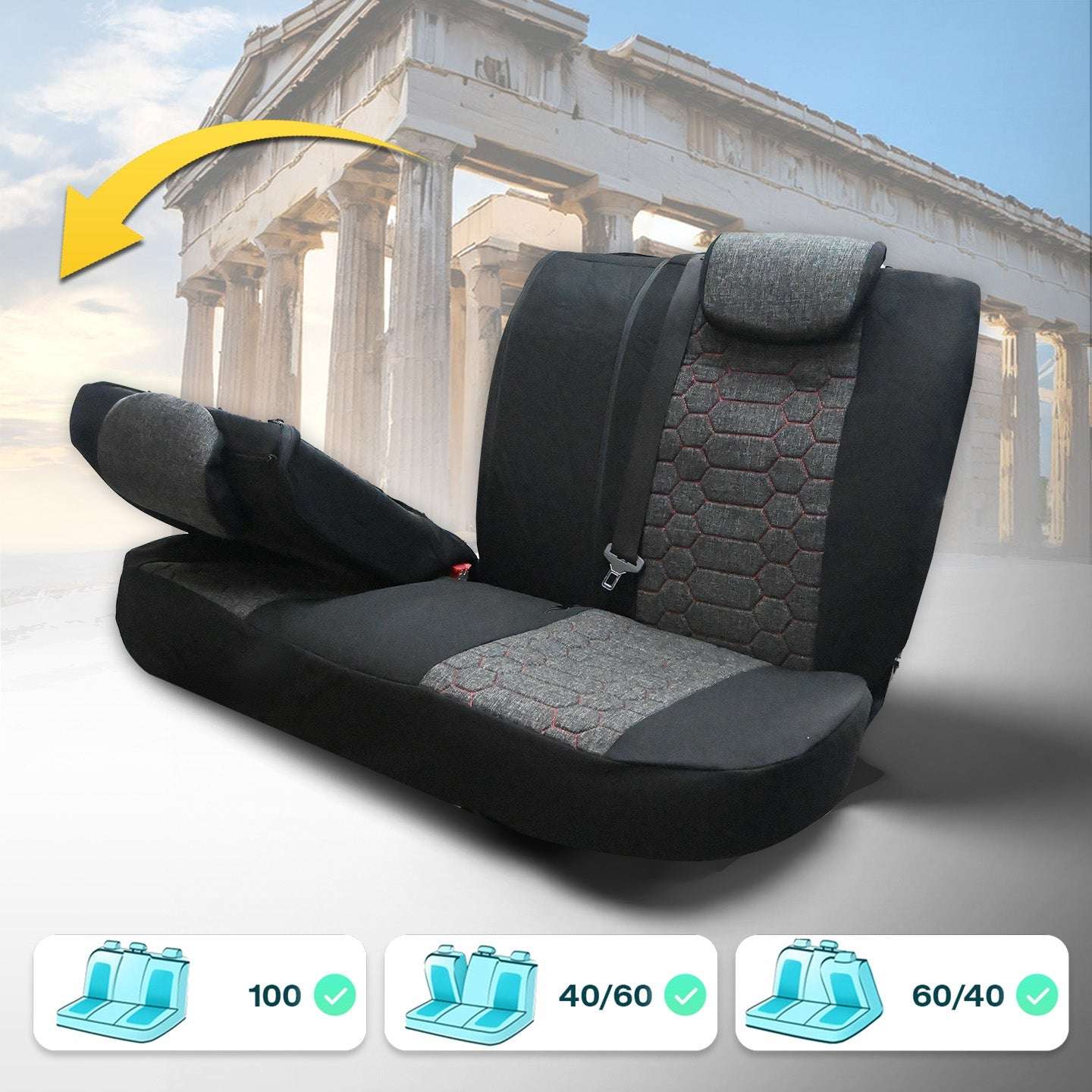 Pokrowce na fotele samochodowe OLIMP - SZARO CZERWONY (KOMPLET) 