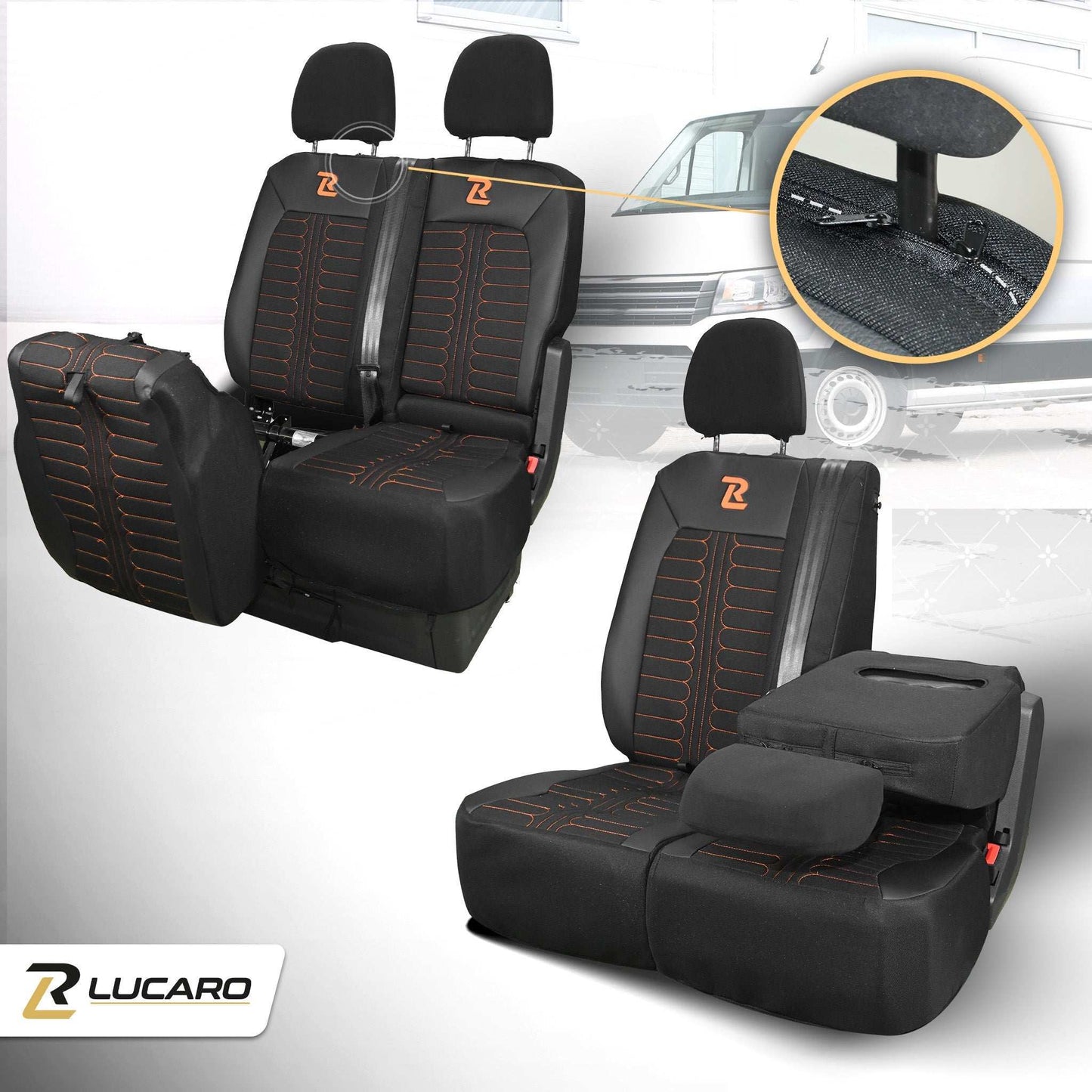 Pokrowce na fotele samochodowe TORNADO Volkswagen Crafter 2, MAN TGE 1+2 Czarno - Pomarańczowy 