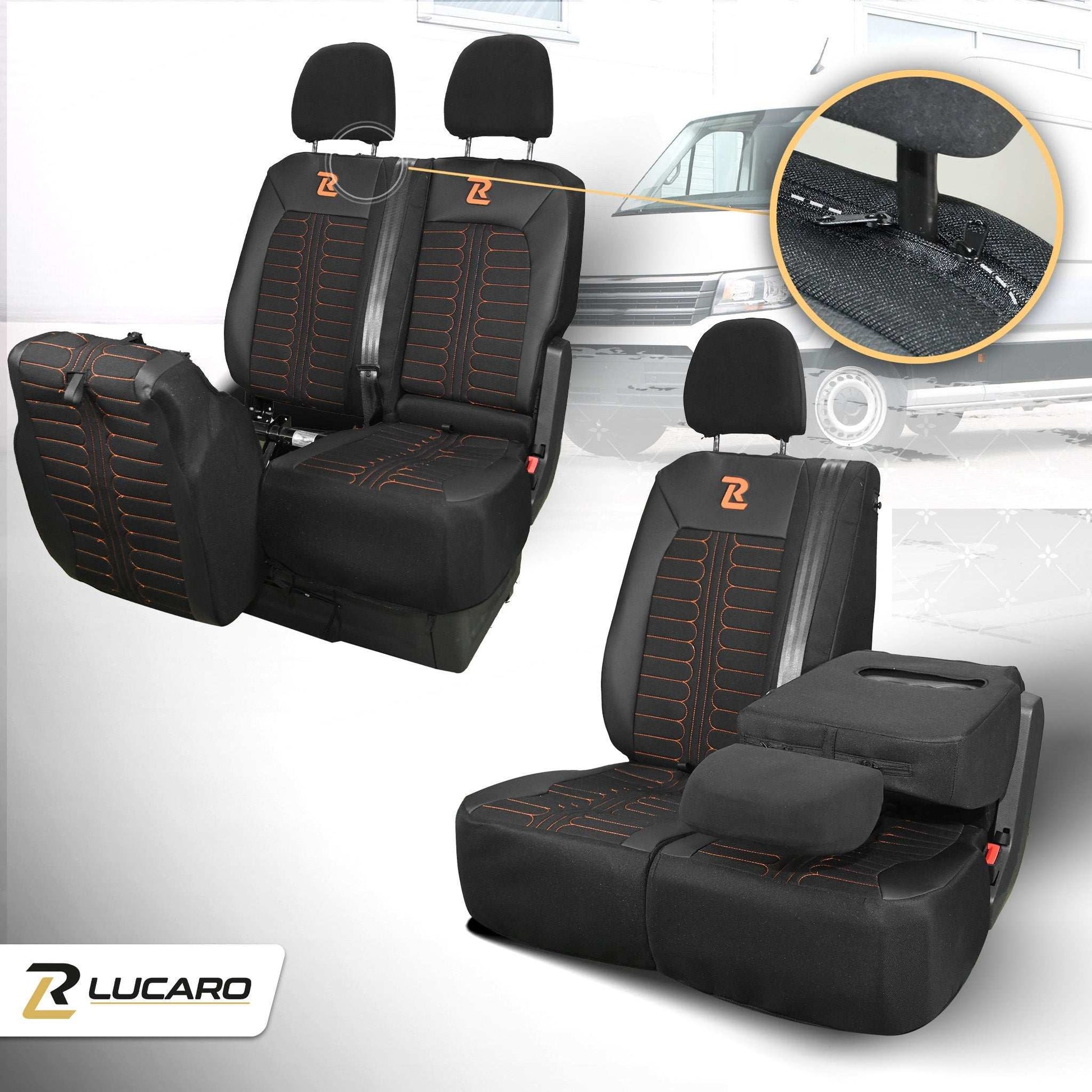 Pokrowce na fotele samochodowe TORNADO Volkswagen Crafter 2, MAN TGE 1+2 Czarno - Pomarańczowy 