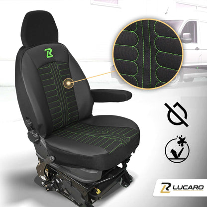 Pokrowce na fotele TORNADO Fiat Ducato, Peugeot Boxer, Citroen Jumper, Opel Movano C, RAM Promaster CZARNO - ZIELONY 