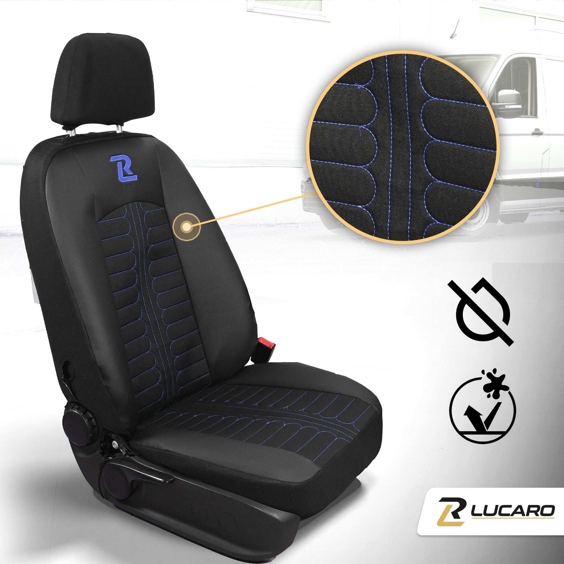 Pokrowce na fotele TORNADO Mercedes Sprinter 3 od 2018 1+2 Czarno - Niebieskie 