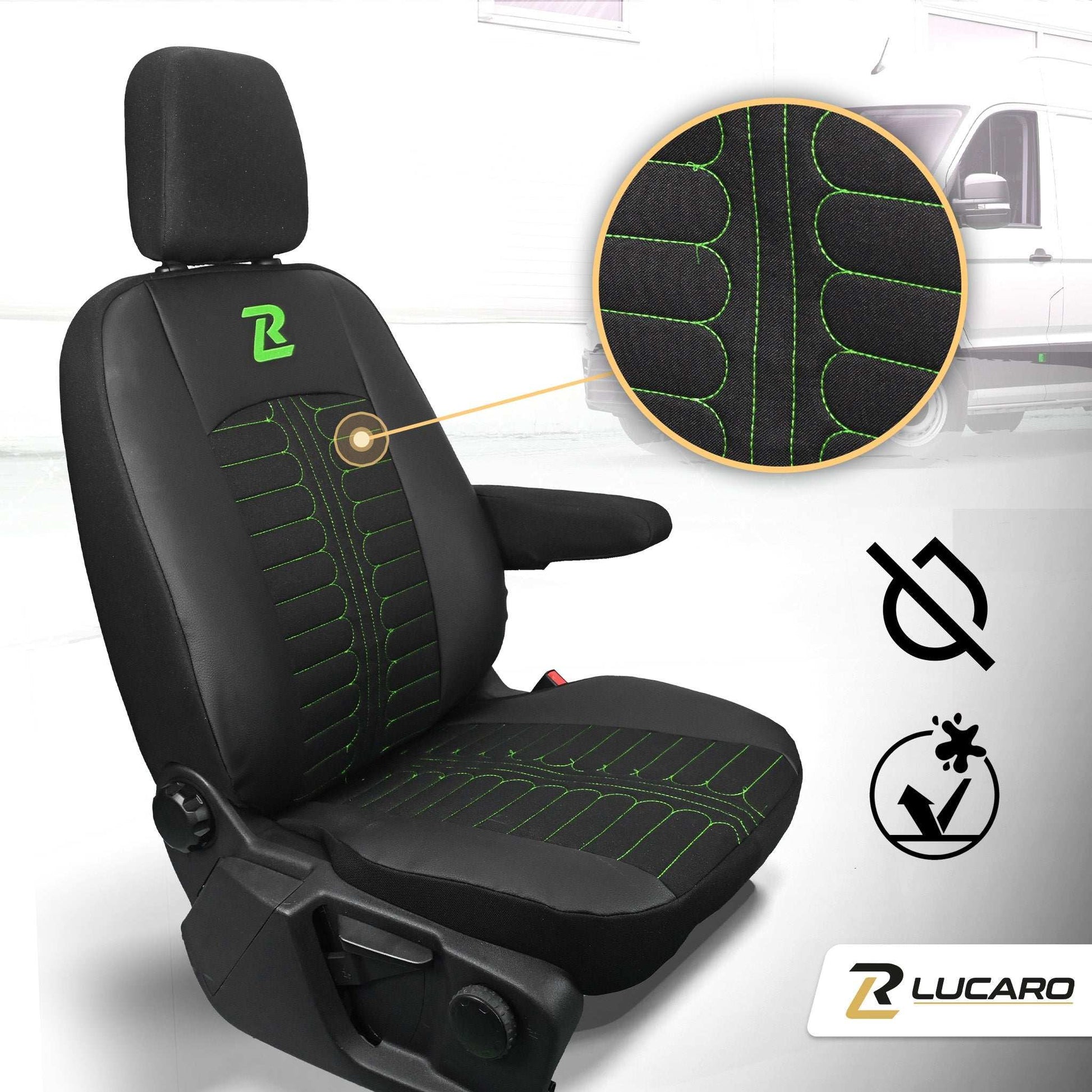 Pokrowce na fotele TORNADO Ford Transit, Transit Custom od 2013 1+2 CZARNO - ZIELONY 