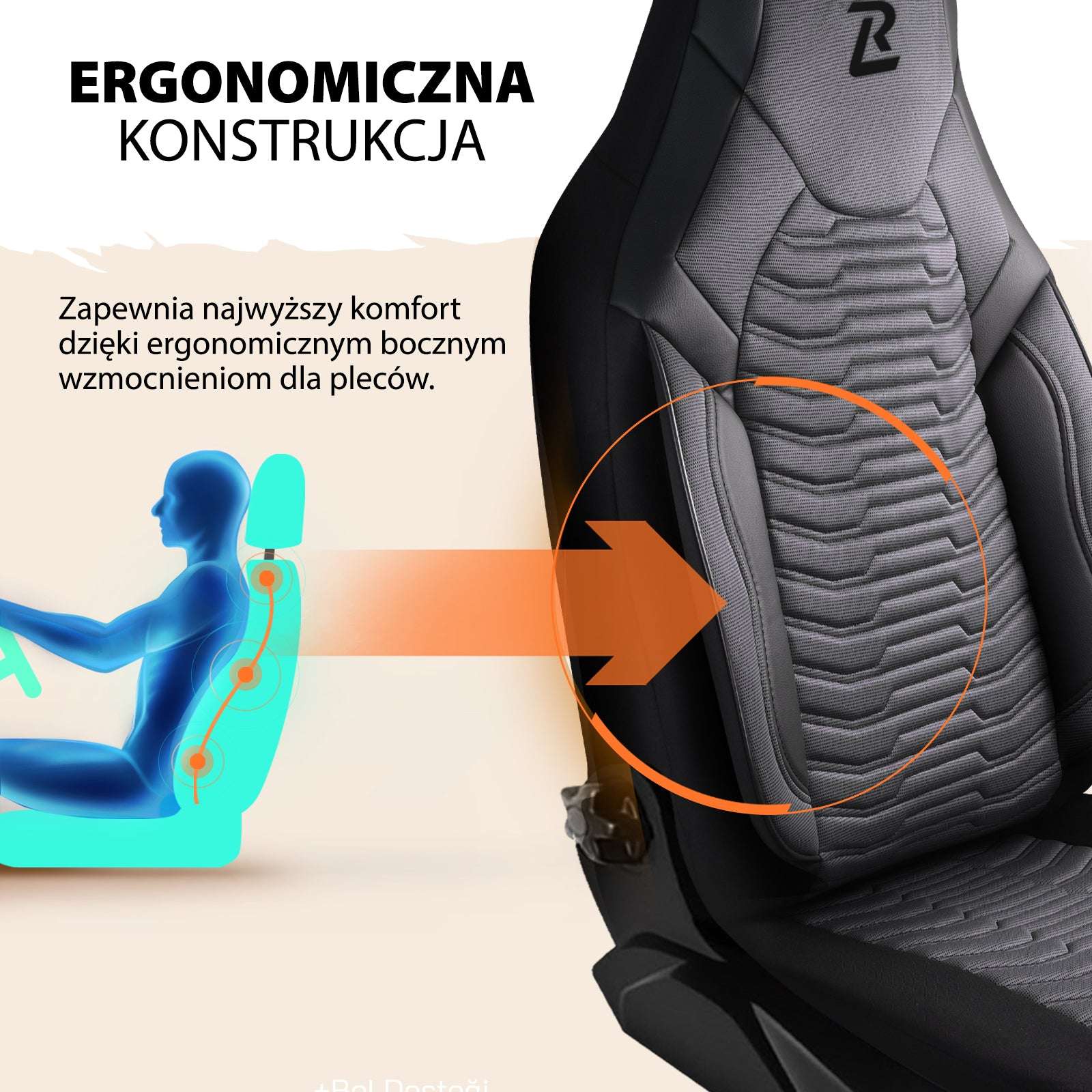 Pokrowce lotnicze na przednie fotele samochodowe PARIS - szaro czarne (przód) 