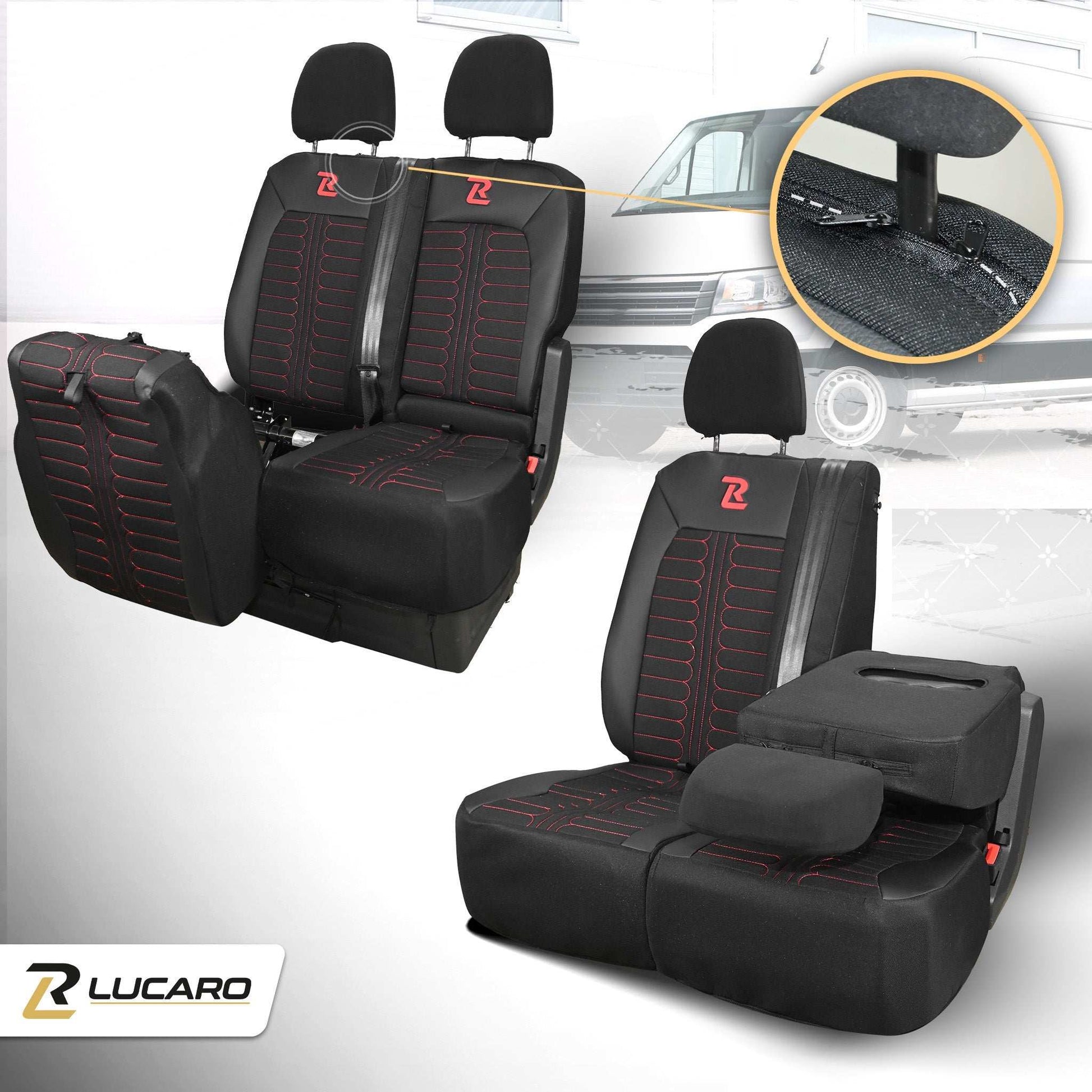 Pokrowce na fotele samochodowe TORNADO Volkswagen Crafter 2, MAN TGE 1+2 Czarno - Czerwony 