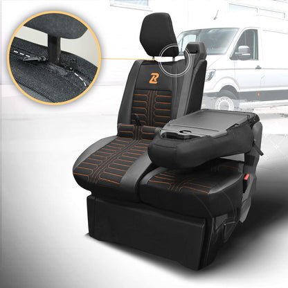 Pokrowce na fotele TORNADO Renault Master 4, Nissan Interstar 3 (Oparcie dzielone, siedzisko dzielone) CZARNO - POMARAŃCZOWY 