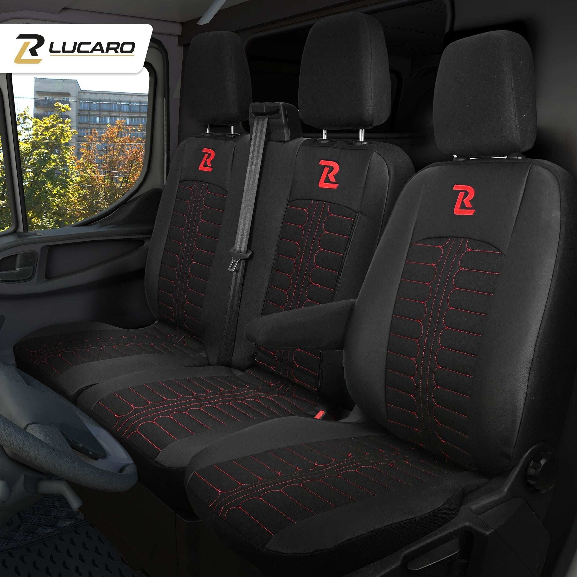 Pokrowce na fotele TORNADO Ford Transit, Transit Custom od 2013 1+2 CZARNO - CZERWONY 