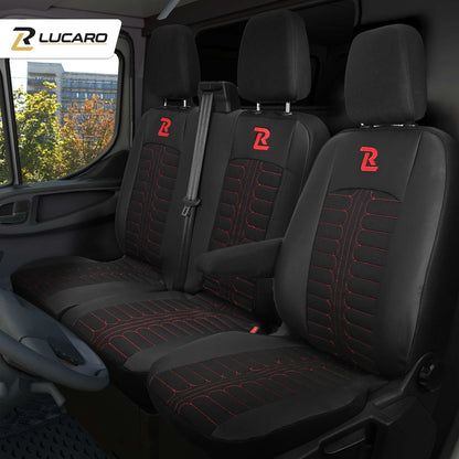 Pokrowce na fotele TORNADO Ford Transit, Transit Custom od 2013 1+2 CZARNO - CZERWONY 