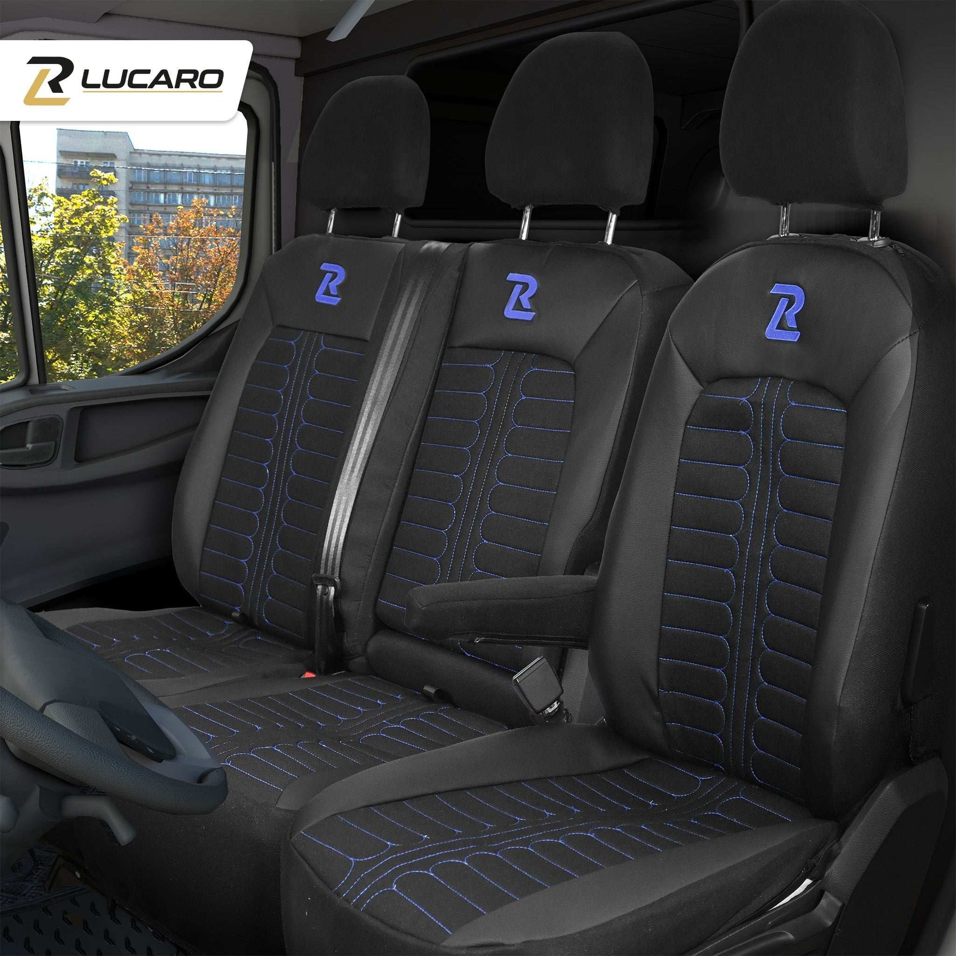 Pokrowce na fotele samochodowe TORNADO Volkswagen Crafter 2, MAN TGE 1+2 Czarno - Niebieski 