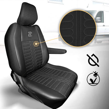 Pokrowce na fotele TORNADO Renault Master 4, Nissan Interstar 3 (Oparcie dzielone, siedzisko dzielone) CZARNO - SZARY 