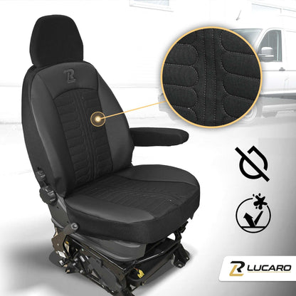 Pokrowce na fotele TORNADO Fiat Ducato, Peugeot Boxer, Citroen Jumper, Opel Movano C, RAM Promaster CZARNY 