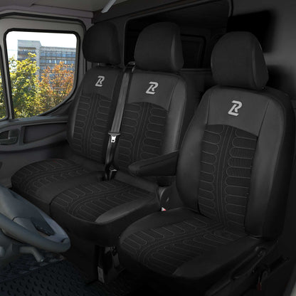 Pokrowce na fotele TORNADO Renault Trafic 3, Opel Vivaro B, Fiat Talento, Nissan NV300 1+2 (Kanapa z 2 zagłówkami siedzisko dzielone) - Czarno szare 
