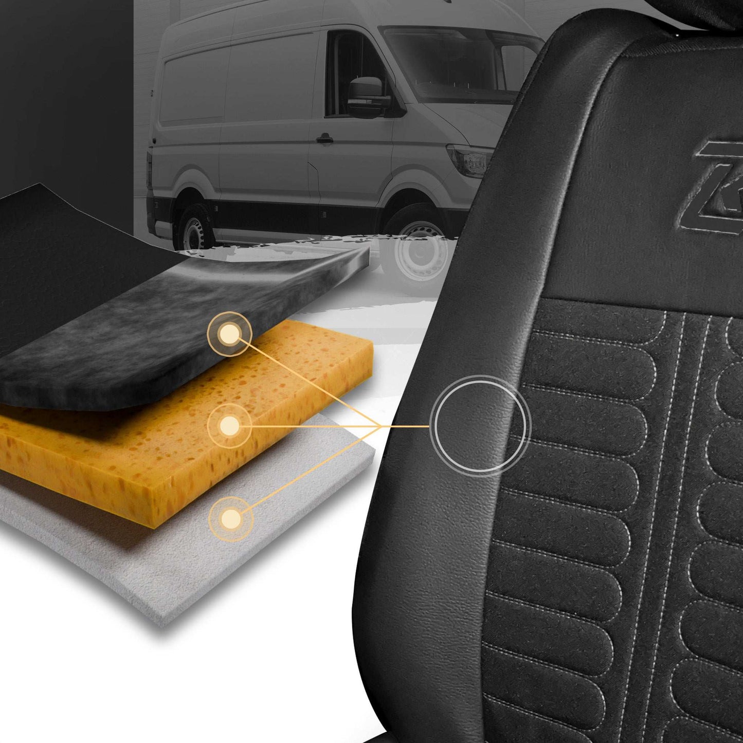 Pokrowce na fotele TORNADO Renault Master 4, Nissan Interstar 3 (Oparcie dzielone, siedzisko dzielone) CZARNY 