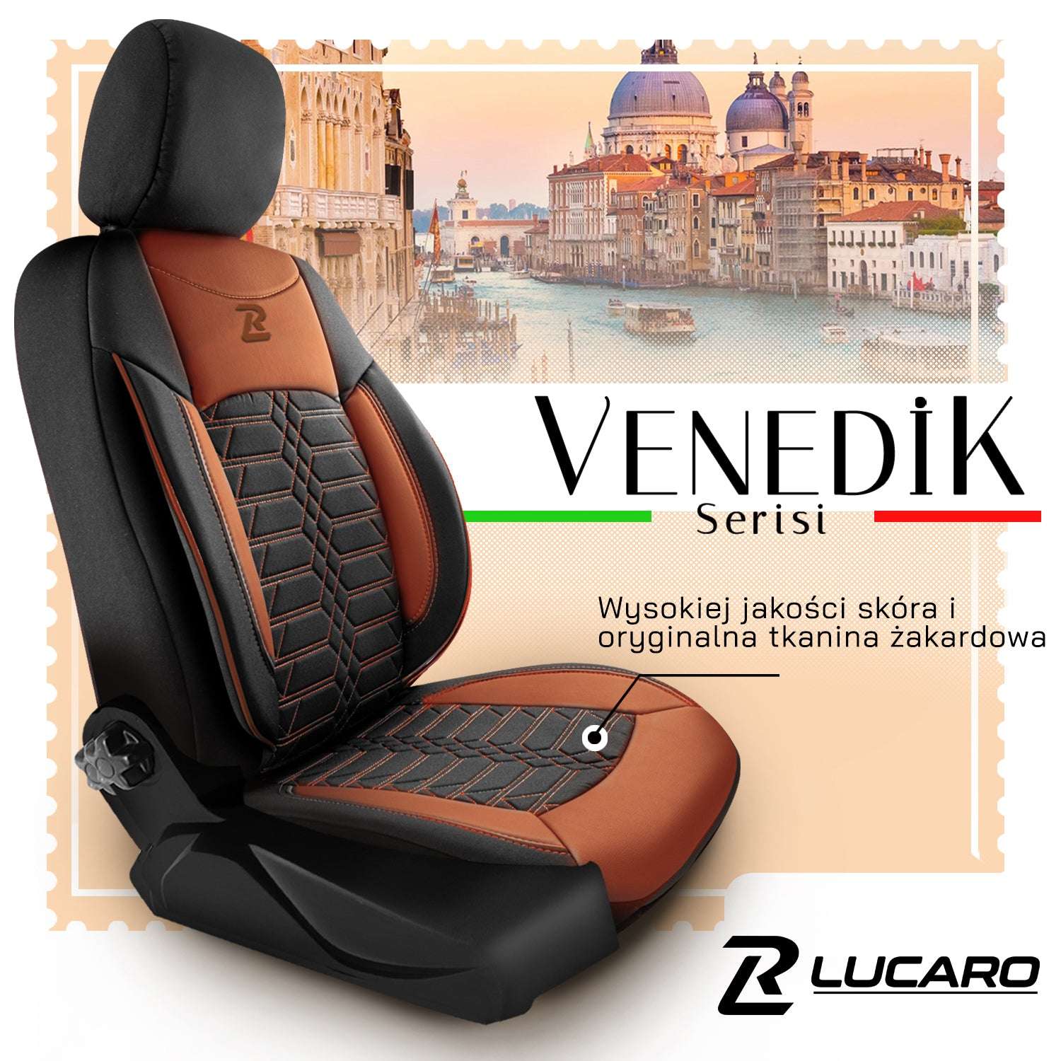 Pokrowce na fotele samochodowe VENEDIK - Brązowe (KOMPLET) 