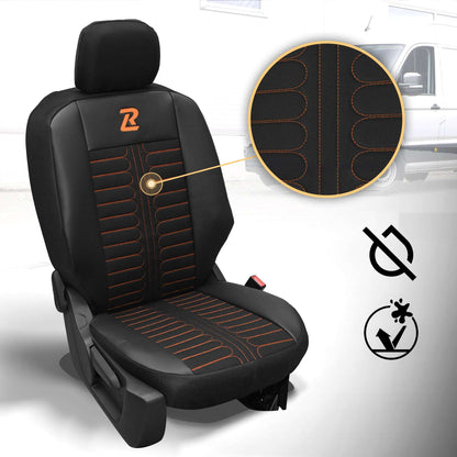 Pokrowce na fotele samochodowe TORNADO Citroen Berlingo 3, Fiat Doblo 3, Peugeot Partner 3, Opel Combo E, Toyota Proace City 1+2 Czarno - Pomarańczowy 