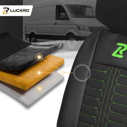 Pokrowce na fotele TORNADO Renault Master 3, Opel Movano B, Nissan NV400 - CZARNO - ZIELONY 