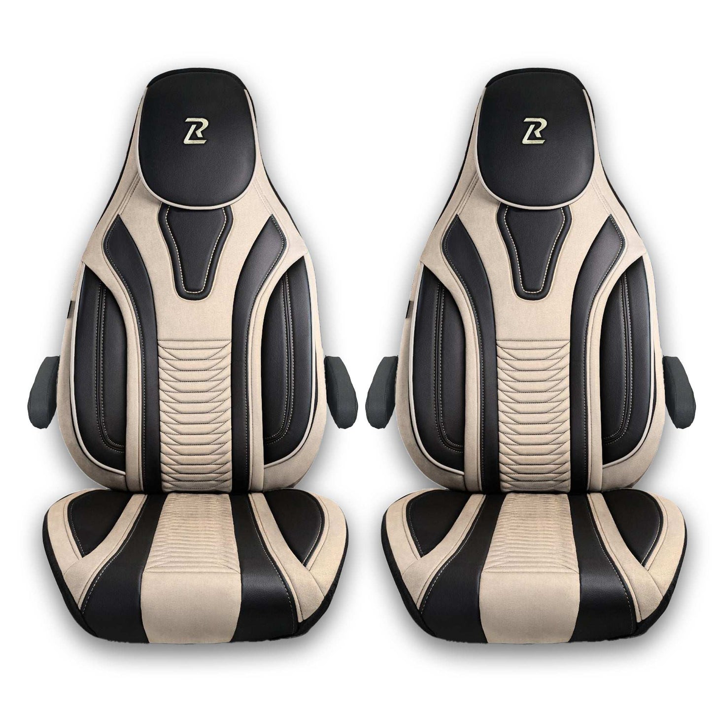 Pokrowce na fotele do Kampera Fiat Ducato, Peugeot Boxer, Citroen Jumper, Opel Movano C - PORTOFINO - Beżowo czarne 