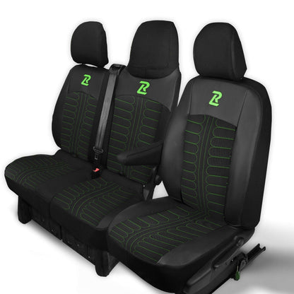 Pokrowce na fotele TORNADO Renault Trafic 3, Opel Vivaro B, Fiat Talento, Nissan NV300 1+2 (Kanapa z fotelem lotniczym, siedzisko dzielone) - Czarno zielone 
