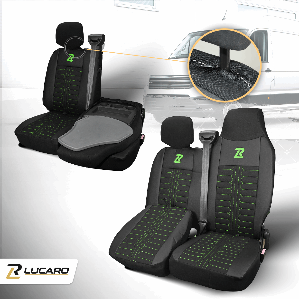 Pokrowce na fotele TORNADO Renault Master 3, Opel Movano B, Nissan NV400 - CZARNO - ZIELONY 