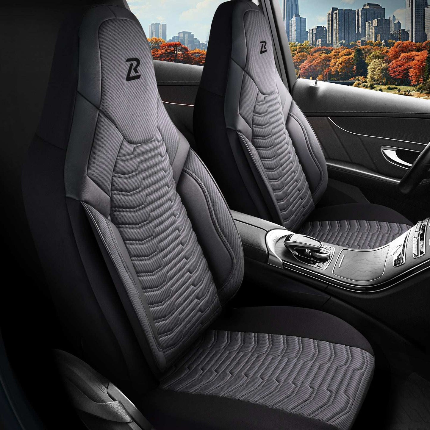 Pokrowce lotnicze na przednie fotele samochodowe PARIS - szaro czarne (przód) 