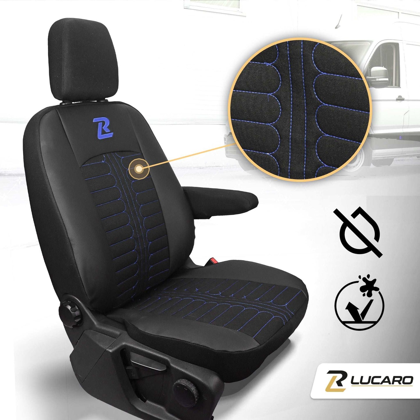 Pokrowce na fotele TORNADO Ford Transit, Transit Custom od 2013 1+2 CZARNO - NIEBIESKI 