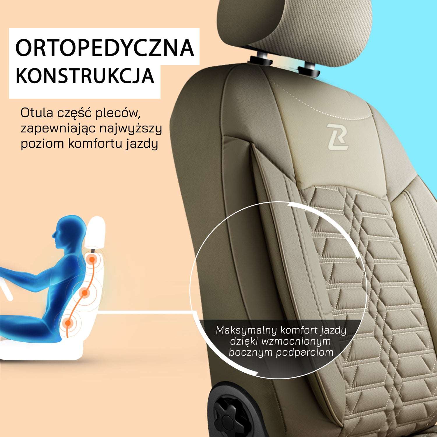 Pokrowce na fotele samochodowe VENEDIK - Beżowe (KOMPLET) 