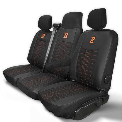 Pokrowce na fotele TORNADO Renault Master 3, Opel Movano B, Nissan NV400 - CZARNO - POMARAŃCZOWY 