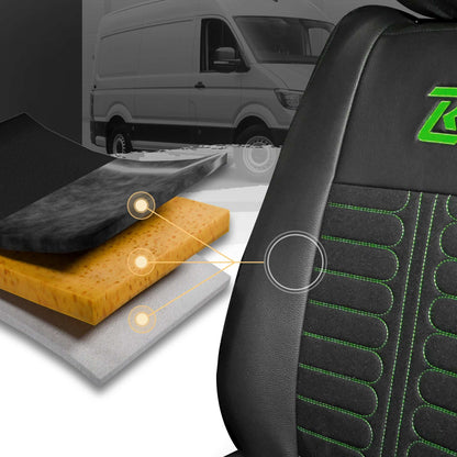 Pokrowce na fotele TORNADO Renault Master 4, Nissan Interstar 3 (Oparcie dzielone, siedzisko dzielone) CZARNO - ZIELONY 