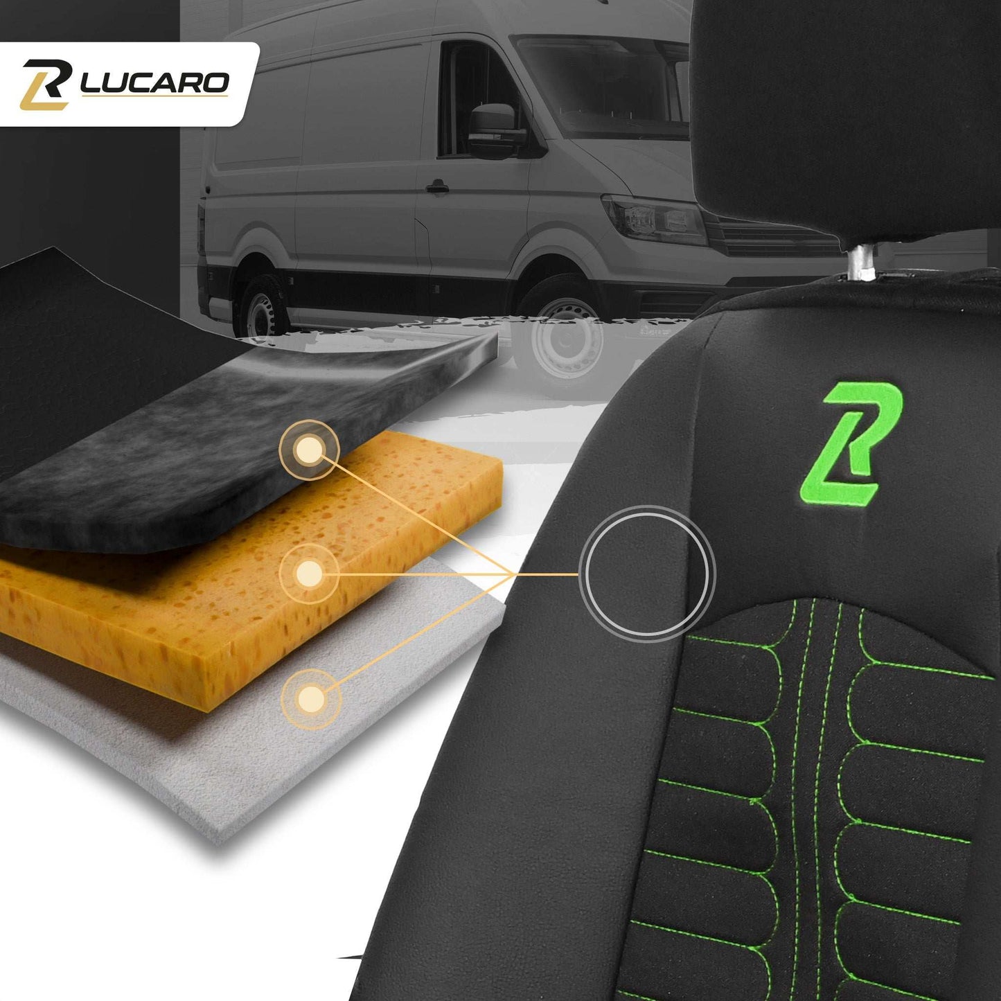 Pokrowce na fotele TORNADO Mercedes Sprinter 3 od 2018 1+2 Czarno - Zielony 