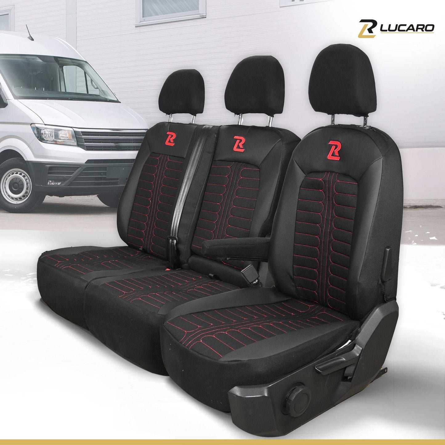 Pokrowce na fotele samochodowe TORNADO Volkswagen Crafter 2, MAN TGE 1+2 Czarno - Czerwony 