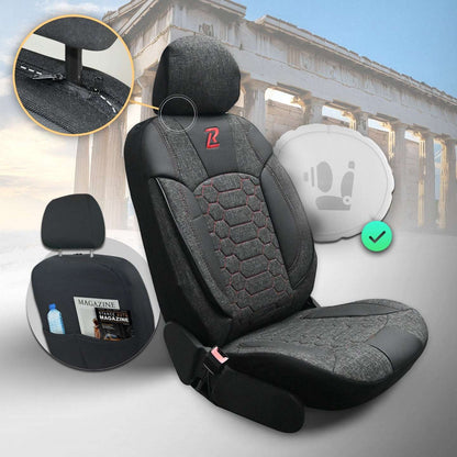 Pokrowce na fotele samochodowe OLIMP - SZARO CZERWONY (KOMPLET) 