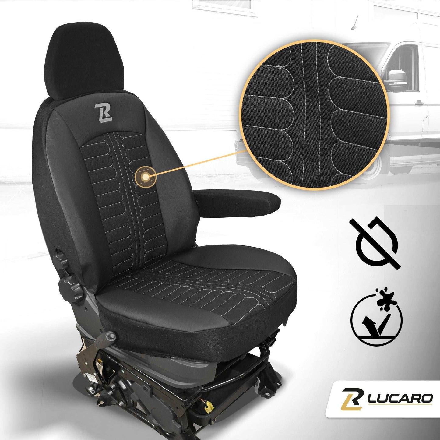 Pokrowce na fotele TORNADO Fiat Ducato, Peugeot Boxer, Citroen Jumper, Opel Movano C, RAM Promaster CZARNO - SZARY 