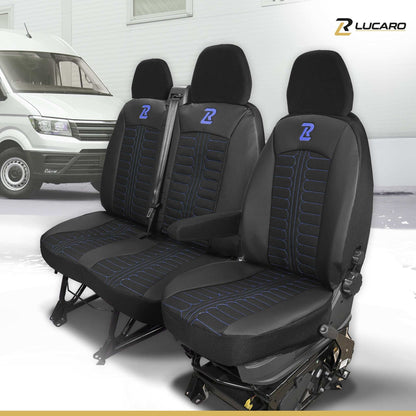 Pokrowce na fotele TORNADO Fiat Ducato, Peugeot Boxer, Citroen Jumper, Opel Movano C, RAM Promaster CZARNO - NIEBIESKI 