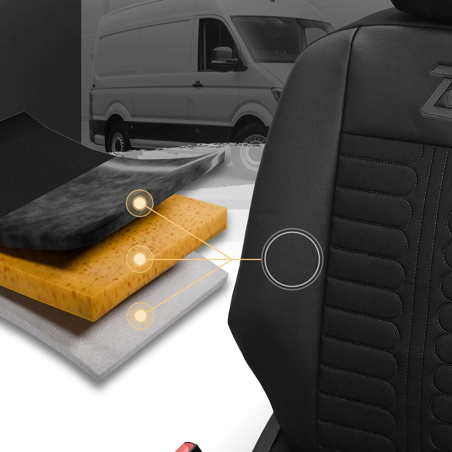 Pokrowce na fotele samochodowe TORNADO Citroen Berlingo 3, Fiat Doblo 3, Peugeot Partner 3, Opel Combo E, Toyota Proace City 1+2 Czarno - Czarny 