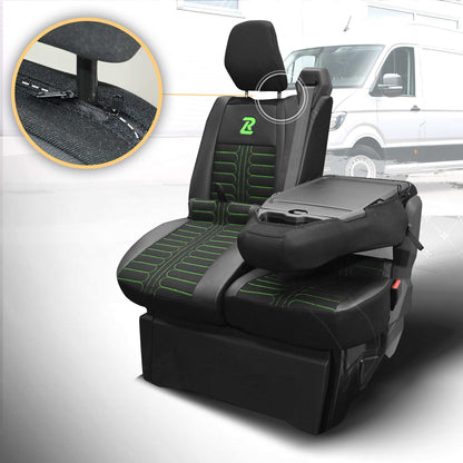 Pokrowce na fotele TORNADO Renault Master 4, Nissan Interstar 3 (Oparcie dzielone, siedzisko dzielone) CZARNO - ZIELONY 