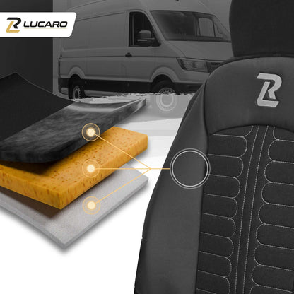 Pokrowce na fotele TORNADO Fiat Ducato, Peugeot Boxer, Citroen Jumper, Opel Movano C, RAM Promaster CZARNO - SZARY 