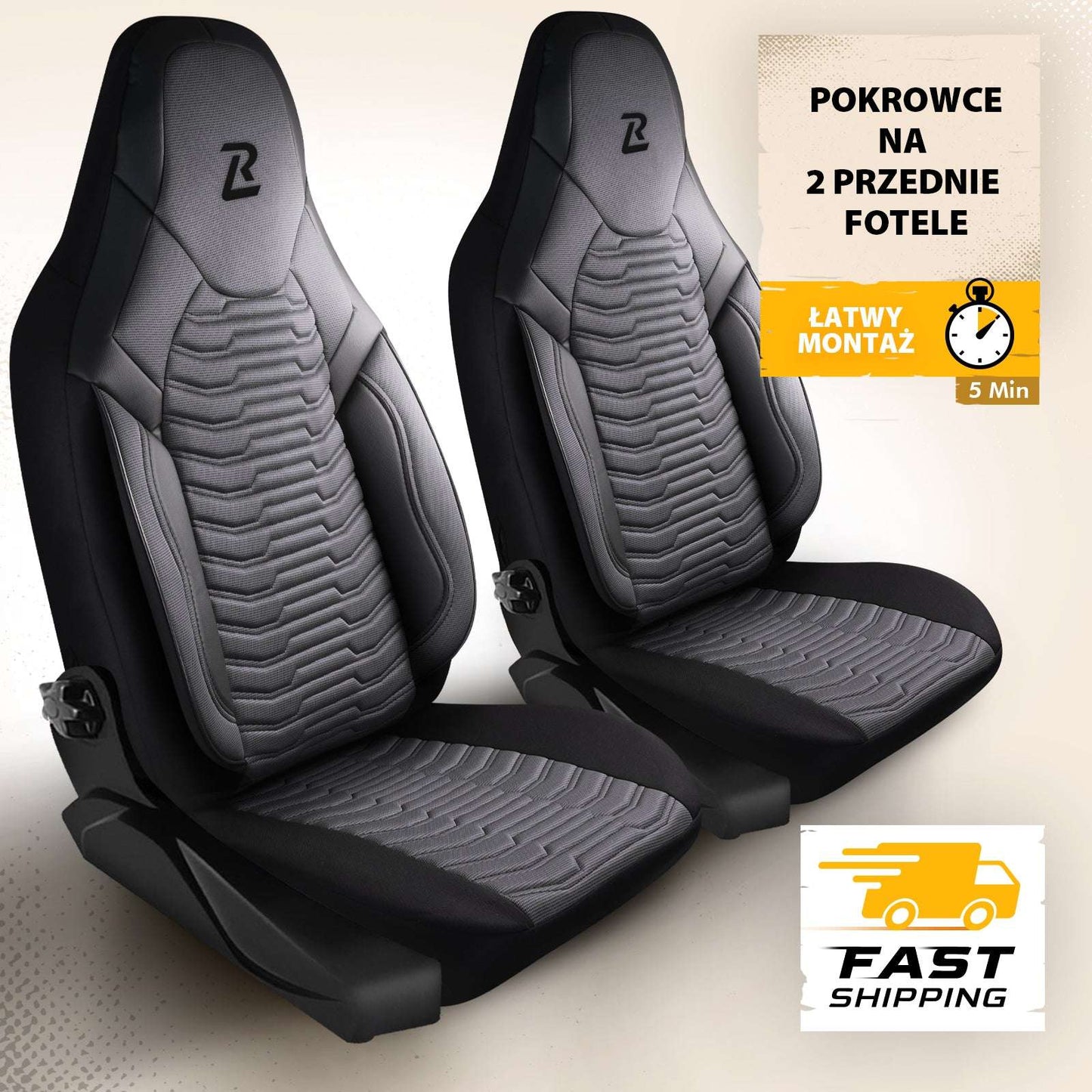 Pokrowce lotnicze na fotele samochodowe PARIS - szaro czarne (KOMPLET) 