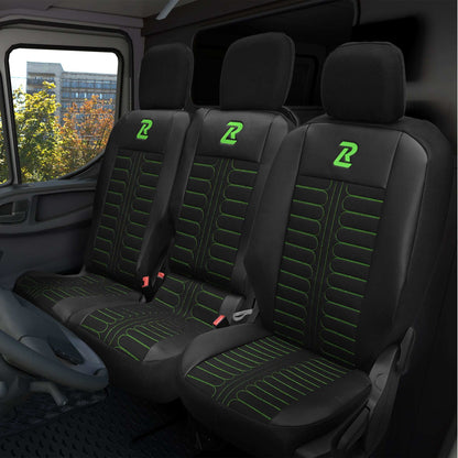 Pokrowce na fotele samochodowe TORNADO Citroen Berlingo 3, Fiat Doblo 3, Peugeot Partner 3, Opel Combo E, Toyota Proace City 1+2 Czarno - Zielone 