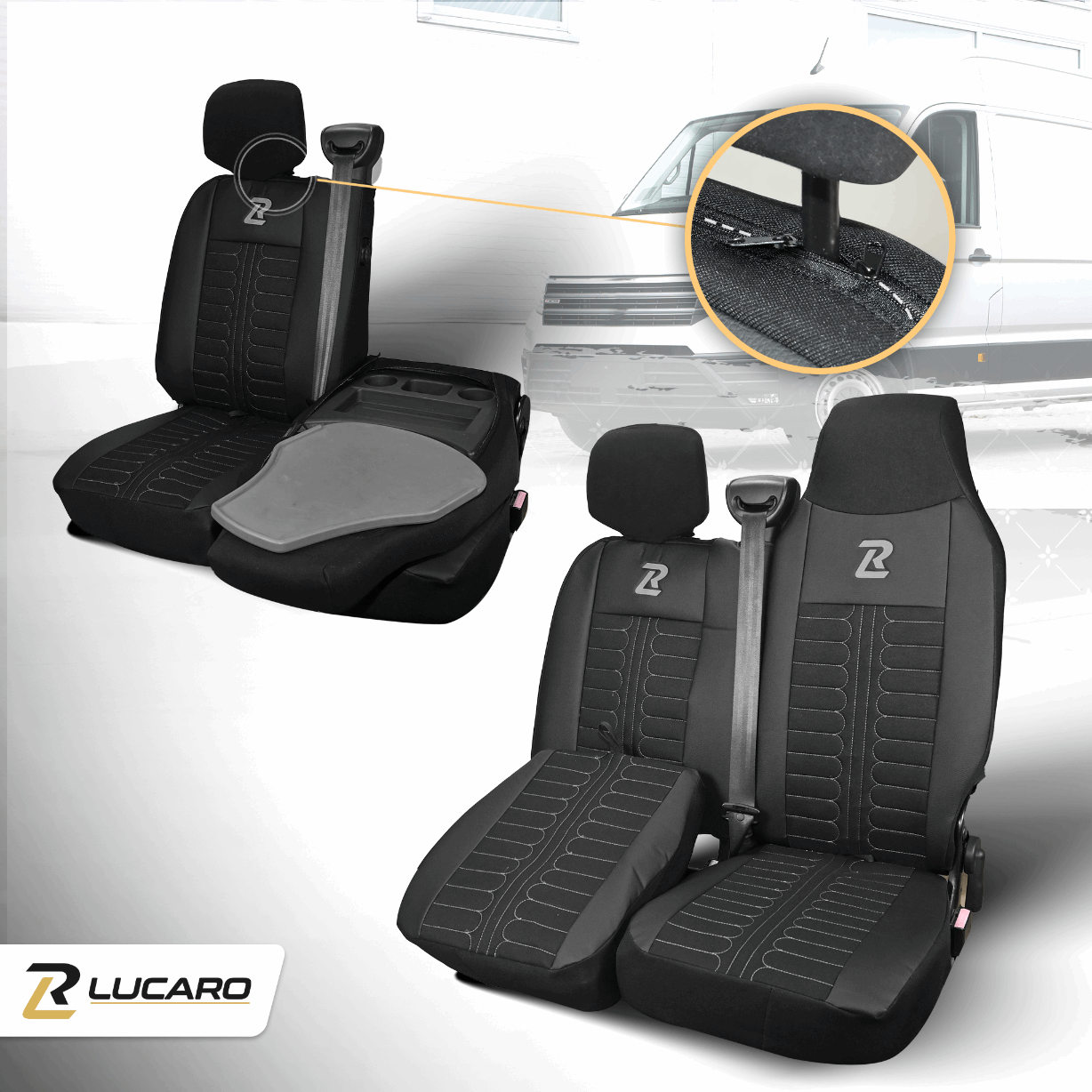 Pokrowce na fotele TORNADO Renault Master 3, Opel Movano B, Nissan NV400 - CZARNO - SZARY 