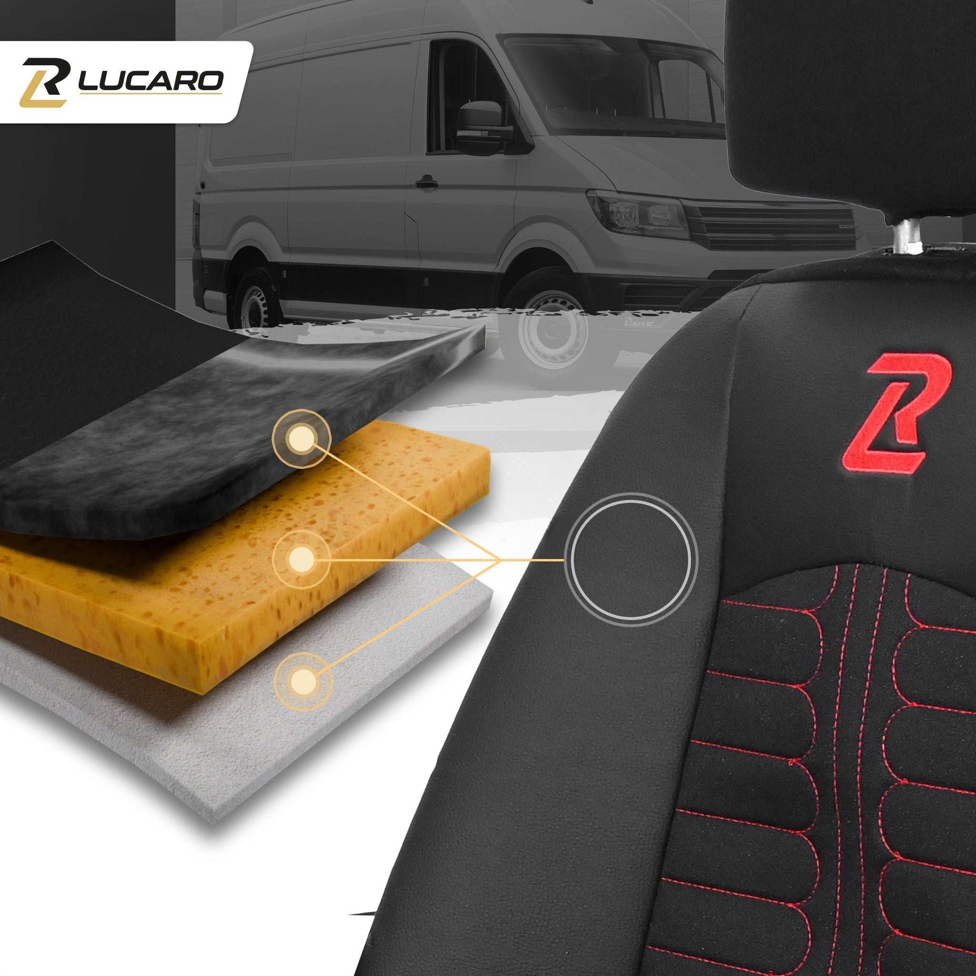 Pokrowce na fotele TORNADO Ford Transit, Transit Custom od 2013 1+2 CZARNO - CZERWONY 