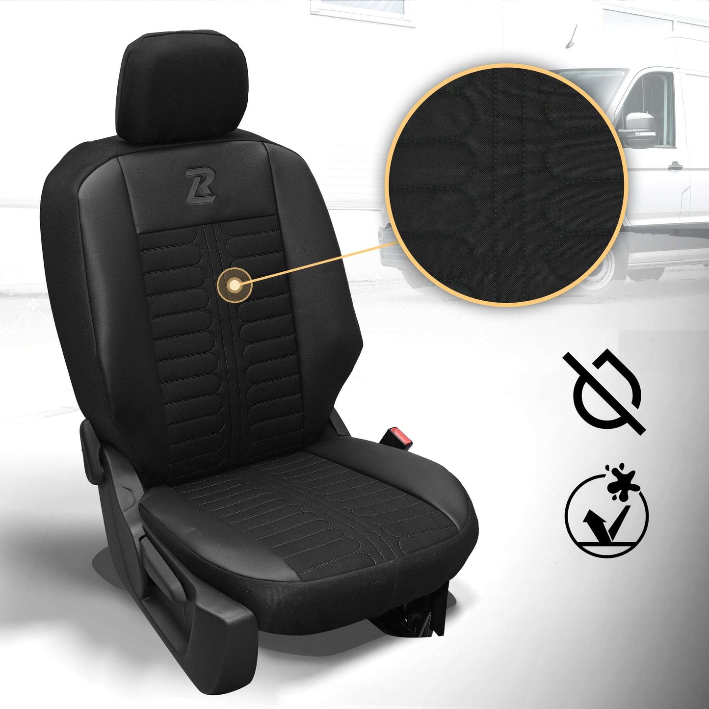 Pokrowce na fotele samochodowe TORNADO Citroen Berlingo 3, Fiat Doblo 3, Peugeot Partner 3, Opel Combo E, Toyota Proace City 1+2 Czarno - Czarny 