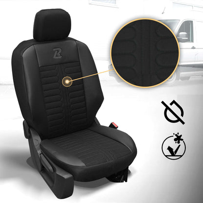 Pokrowce na fotele samochodowe TORNADO Citroen Berlingo 3, Fiat Doblo 3, Peugeot Partner 3, Opel Combo E, Toyota Proace City 1+2 Czarno - Czarny 