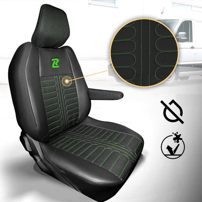 Pokrowce na fotele TORNADO Renault Master 4, Nissan Interstar 3 (Oparcie dzielone, siedzisko dzielone) CZARNO - ZIELONY 