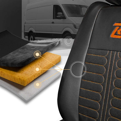 Pokrowce na fotele TORNADO Renault Master 4, Nissan Interstar 3 (Oparcie dzielone, siedzisko dzielone) CZARNO - POMARAŃCZOWY 
