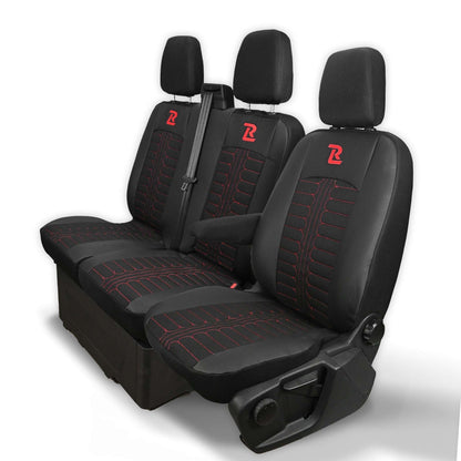 Pokrowce na fotele TORNADO Ford Transit, Transit Custom od 2013 1+2 CZARNO - CZERWONY 