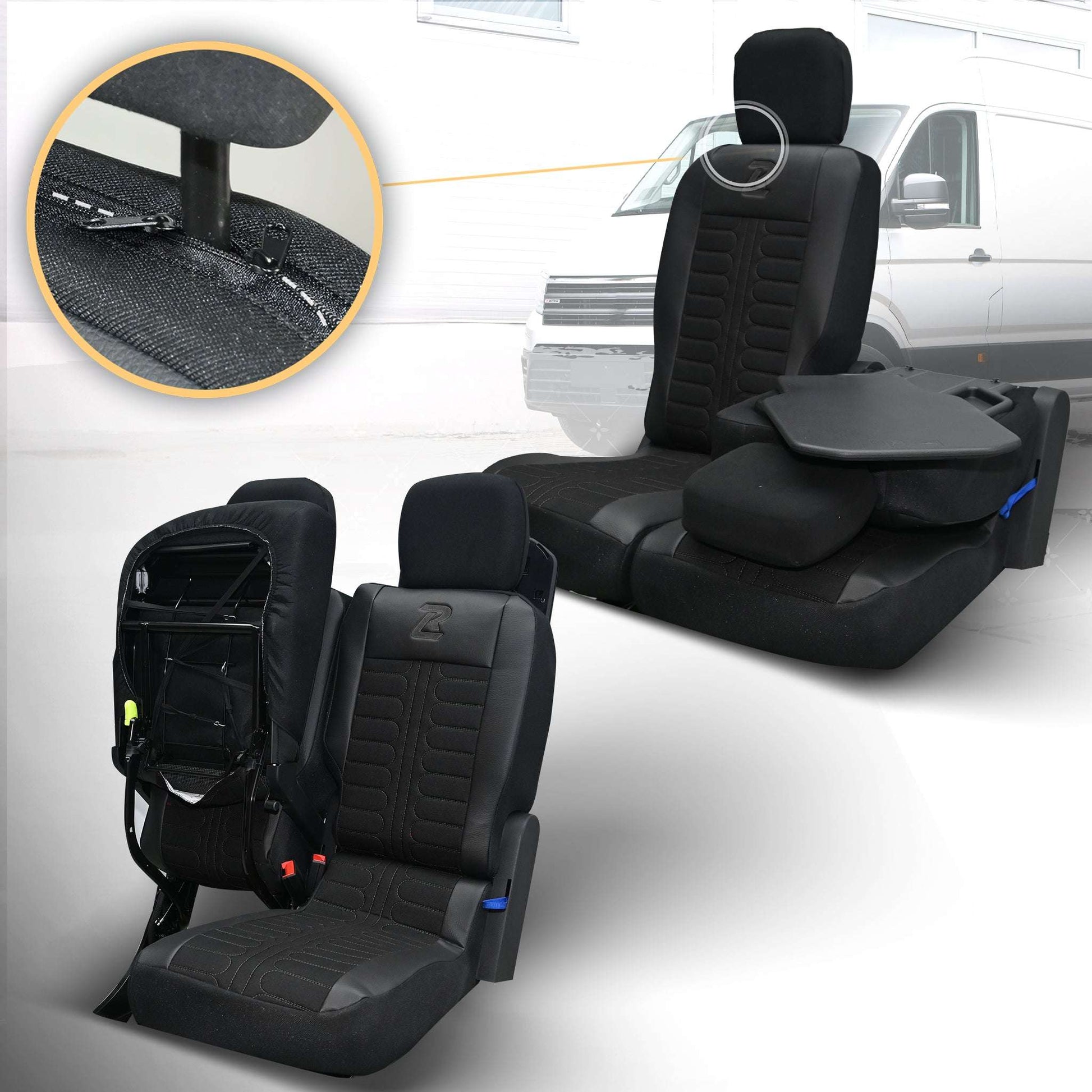 Pokrowce na fotele samochodowe TORNADO Citroen Berlingo 3, Fiat Doblo 3, Peugeot Partner 3, Opel Combo E, Toyota Proace City 1+2 Czarno - Czarny 