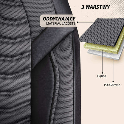 Pokrowce lotnicze na przednie fotele samochodowe PARIS - szaro czarne (przód) 