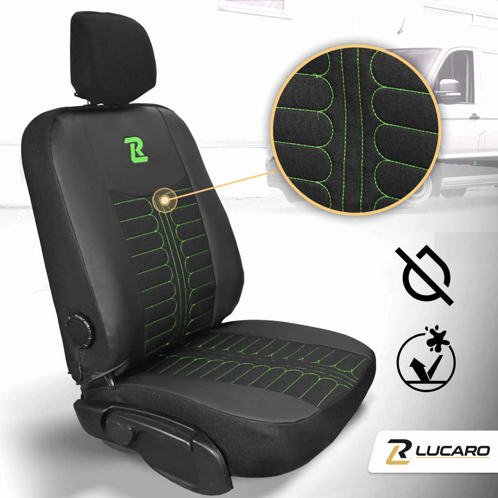 Pokrowce na fotele TORNADO Renault Master 3, Opel Movano B, Nissan NV400 - CZARNO - ZIELONY 