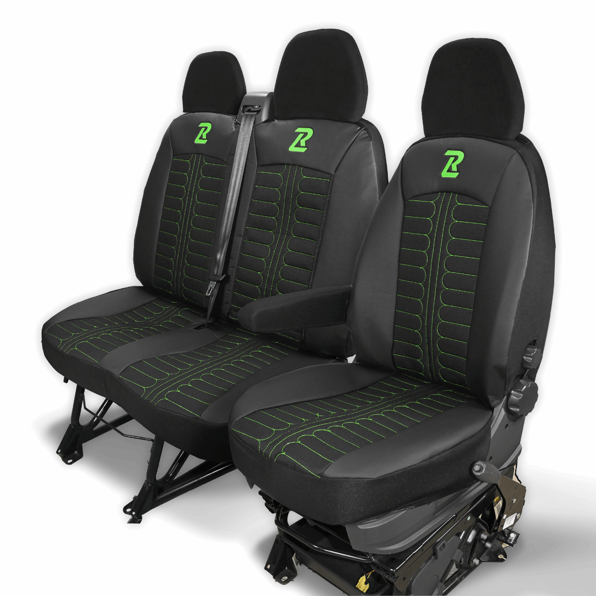 Pokrowce na fotele TORNADO Fiat Ducato, Peugeot Boxer, Citroen Jumper, Opel Movano C, RAM Promaster CZARNO - ZIELONY 