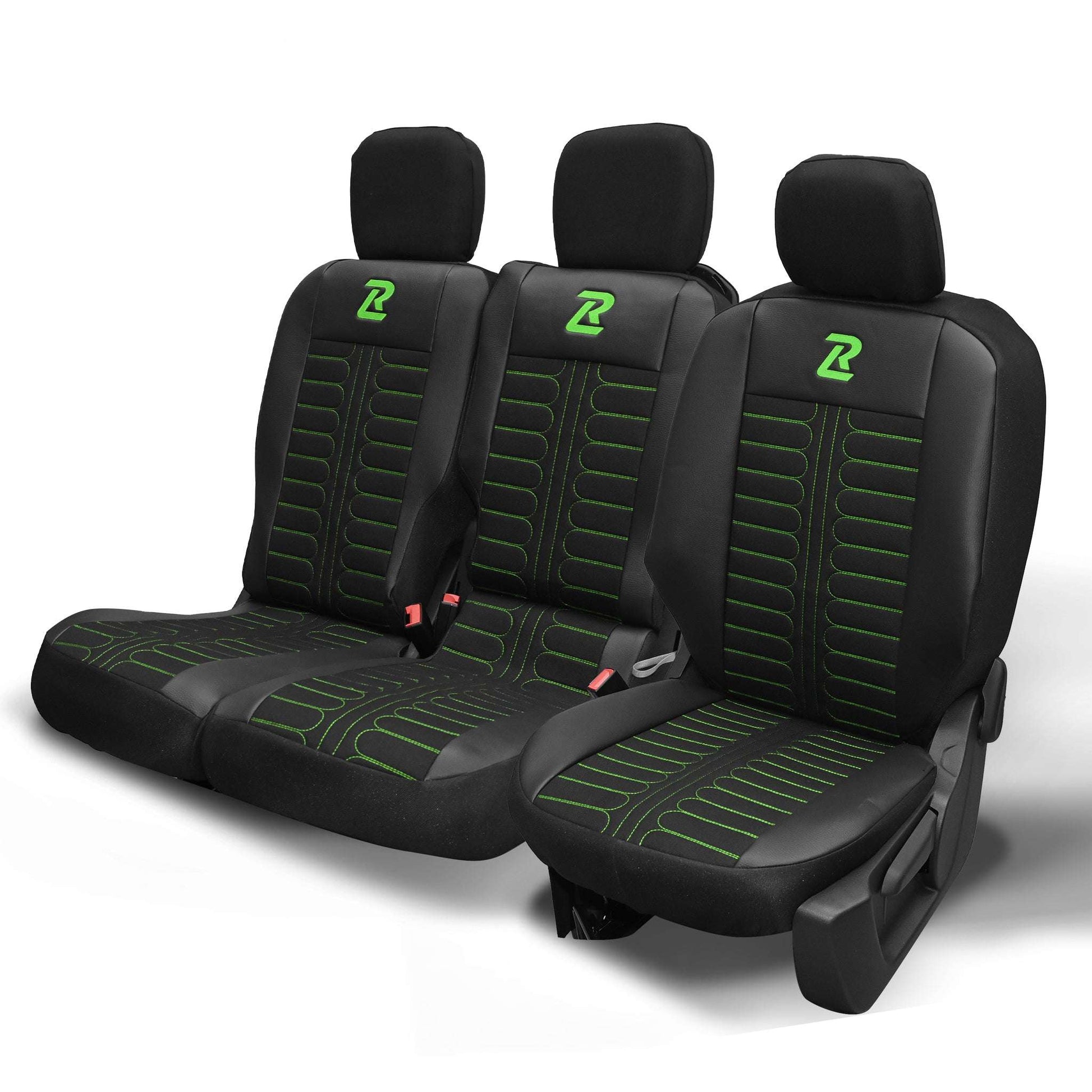 Pokrowce na fotele samochodowe TORNADO Citroen Berlingo 3, Fiat Doblo 3, Peugeot Partner 3, Opel Combo E, Toyota Proace City 1+2 Czarno - Zielone 